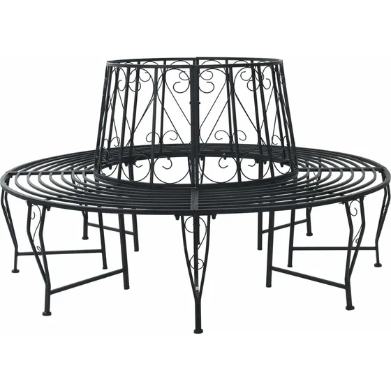 vidaXL Træ Bænk Rund Ø 160 x 89 cm - Sort Stål