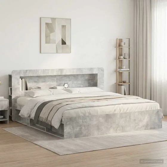 vidaXL Sengegavl med opbevaring - Betongrå - 215 x 18,5 x 100 cm