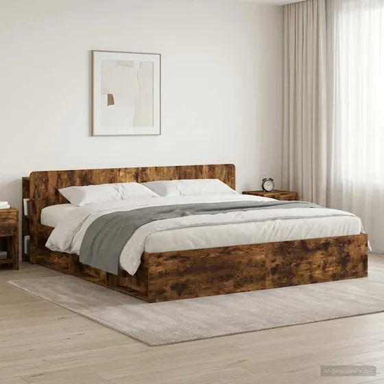 vidaXL Sengegavl med opbevaring - Røget eg - 215 x 80 cm