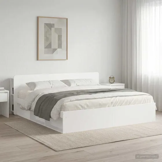 vidaXL Sengegavl med opbevaring i hvidt konstrueret træ, 215x80x18,5 cm