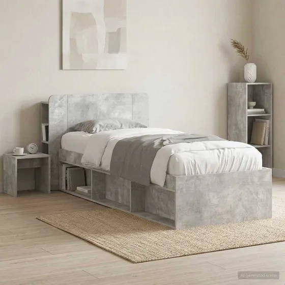 vidaXL Sengegavl med opbevaring - Betongrå - 95 x 80 cm
