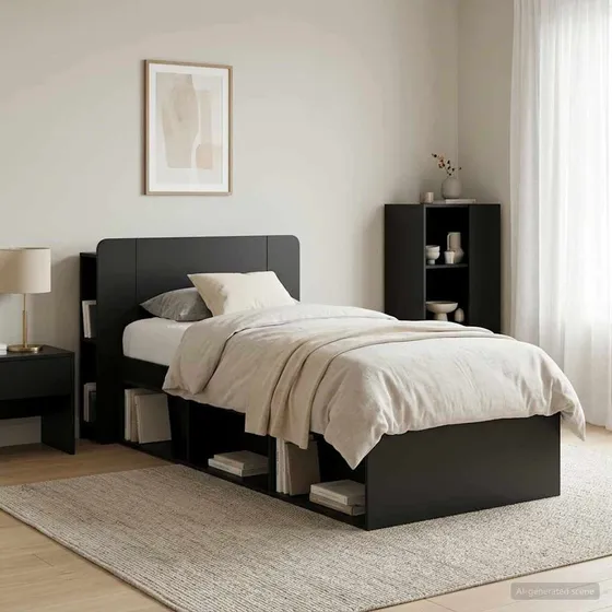 vidaXL Sengegavl med opbevaring - Sort, 95 x 18,5 x 80 cm