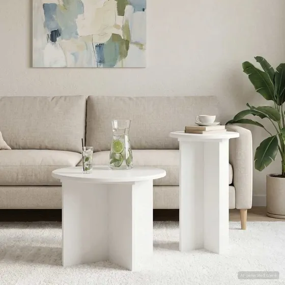 vidaXL Sidebordssæt 2 stk. Hvid Højglans Ø 45 x 35 cm