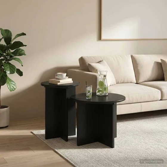 vidaXL Sidebordssæt 2 stk. Sort Ø 45 x 35 cm i konstrueret træ