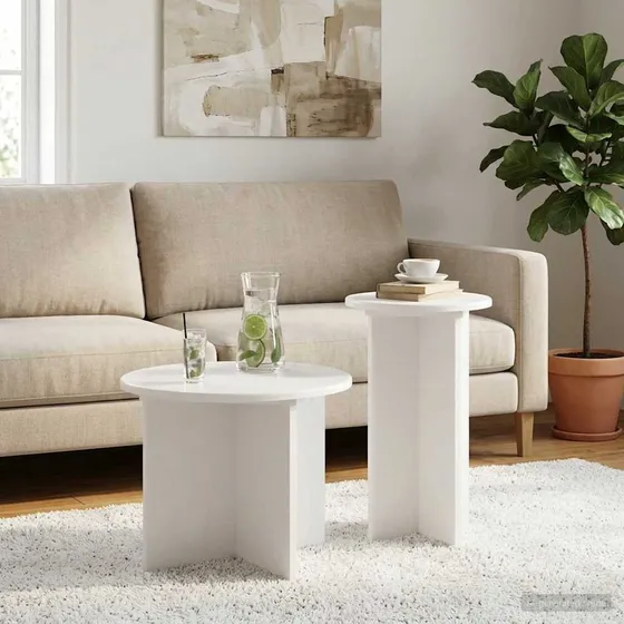 vidaXL Sidebordssæt 2 stk. Hvid Ø 45 x 35 cm