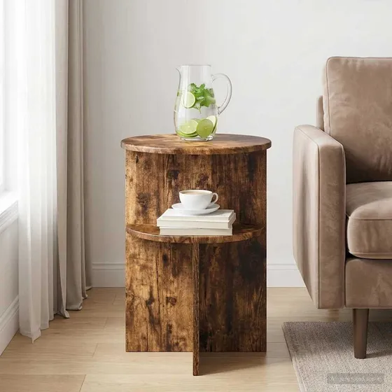 vidaXL Sidebord med opbevaring, Røget eg, Ø 39,5 x 55 cm