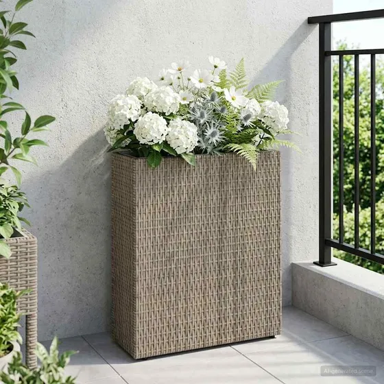 vidaXL Høj Plantekrukke i Grå Polyrattan 55 x 22 x 70 cm