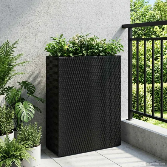 vidaXL Høj Plantekrukke Sort Polyrattan 55 x 22 x 70 cm