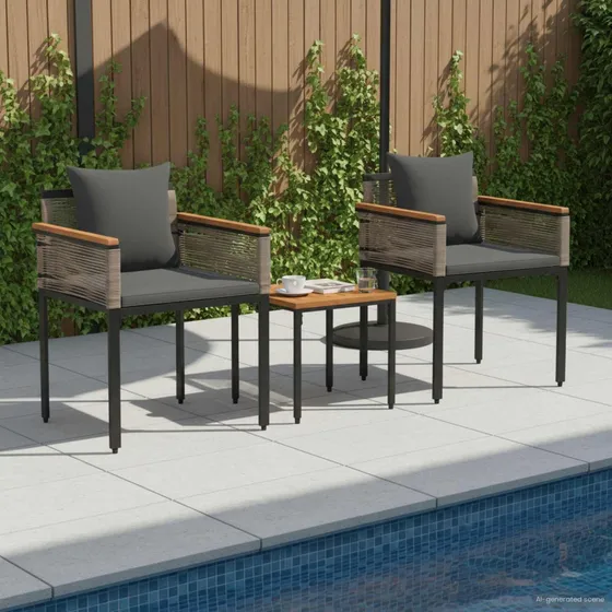 vidaXL Havemøbelsæt med puder i polyrattan - Grå/Mørkegrå