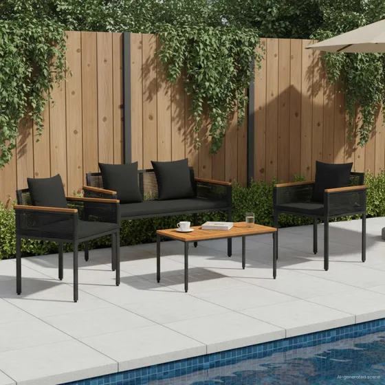 vidaXL Havemøbelsæt 4 stk. i sort polyrattan