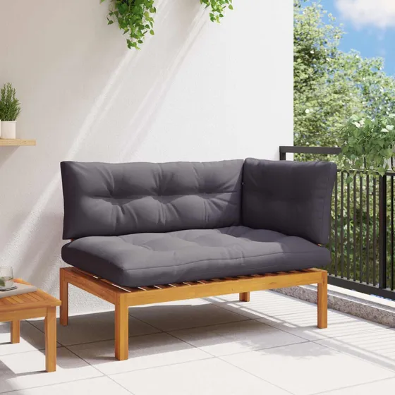 vidaXL Hjørnesofa i akacietræ med mørkegrå hynder