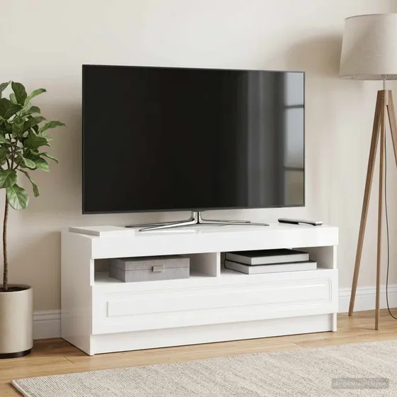 vidaXL LED TV-skab i hvid højglans og konstrueret træ
