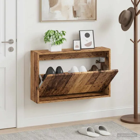 vidaXL ZWOLLE Vægmonteret Skoskab - Gammelt træ - 71 x 43 cm