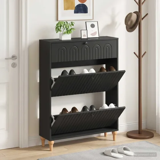 vidaXL ALKMAAR Skoskab - Sort, 78 x 24 x 103 cm