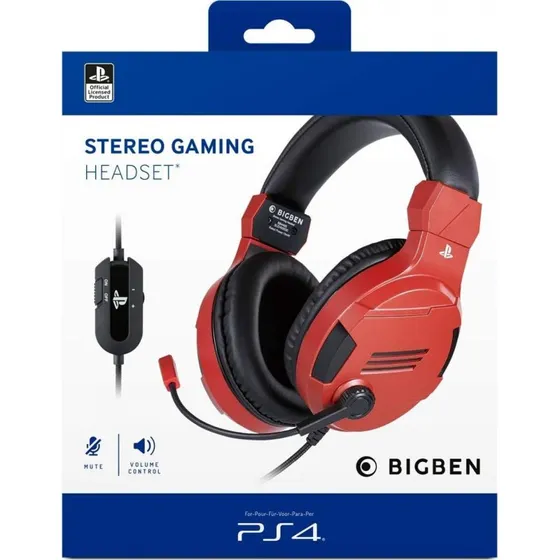 BigBen V3 Gaming Headset – Rød (3,5 mm, kablet)