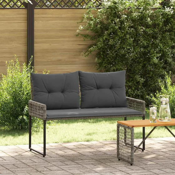 vidaXL Udendørs bænk med pude, Grå, 118 x 55 x 82 cm