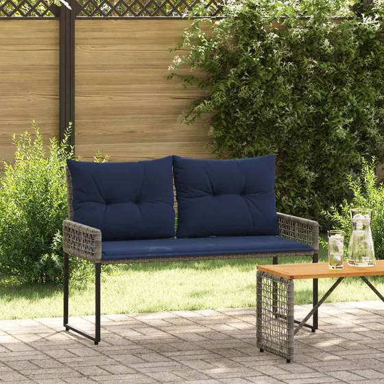 vidaXL Udendørs bænk med puder - Grå & Marineblå - 118x55x82 cm