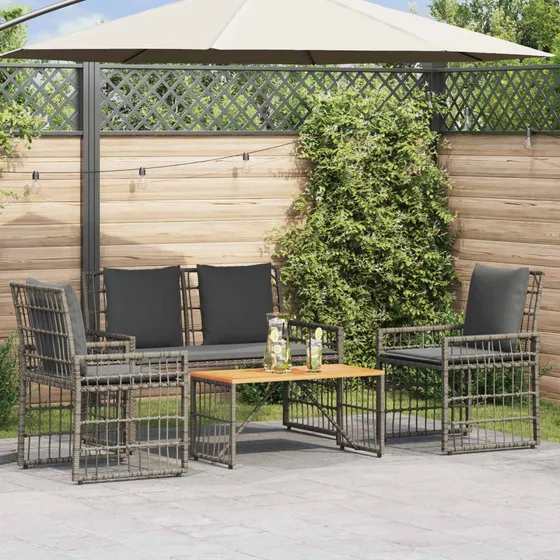 vidaXL Havemøbelsæt 4 stk. Sort/Mørkegrå Polyrattan & Akacietræ