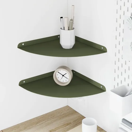 vidaXL Hjørne Flydende Hylde 2 stk. Oliven Grøn 30x30x2 cm