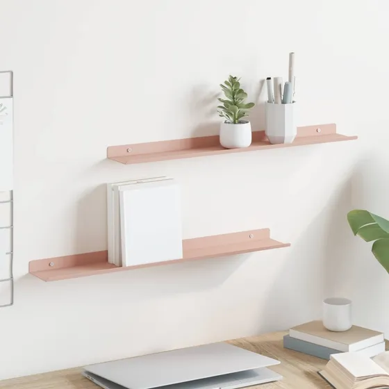 vidaXL Svævende hylder 2 stk. Lyserød Stål 60 x 8,5 cm