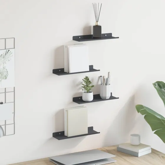 vidaXL Svævende hylder 4 stk. Antracit Stål 30x9x2,5 cm