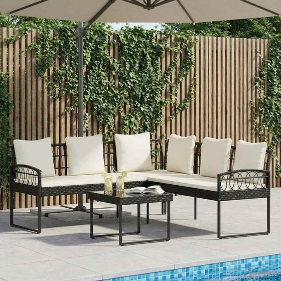 vidaXL Havesofa Sæt 2 stk. Sort/Cream Poly Rattan & Stål