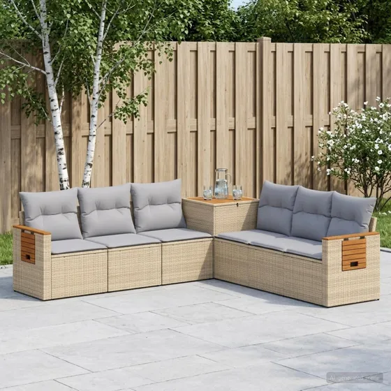 vidaXL Sofa Sæt 7 stk. Beige & Lys Grå - Poly Rattan & Stål
