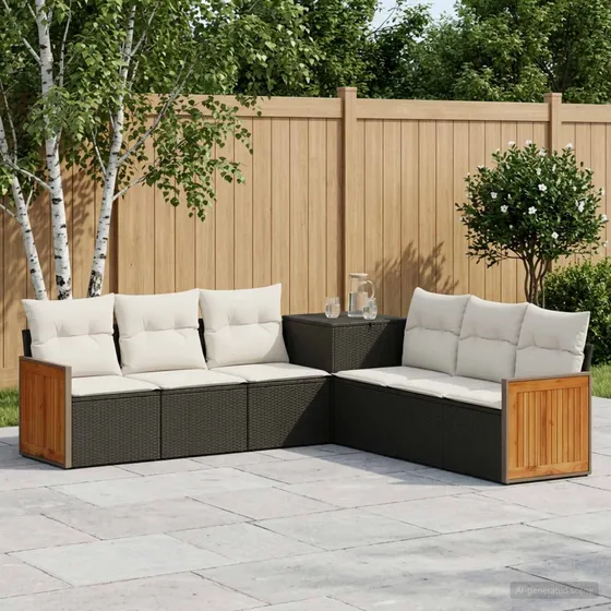 vidaXL Havesofasæt 7 dele i polyrattan, sort/cremehvid