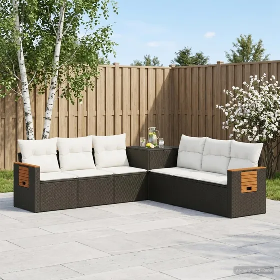 vidaXL Udesofa Sæt 7 stk. Sort og Cremehvid 123 x 62 x 69 cm