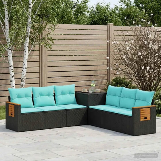 vidaXL Sofa Sæt 7 stk. Sort og Blå 123 x 62 x 69 cm