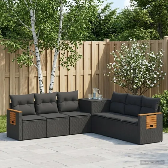 vidaXL Sofa Sæt 7 dele - Sort Poly Rattan og Stål (123 x 62 x 69 cm)