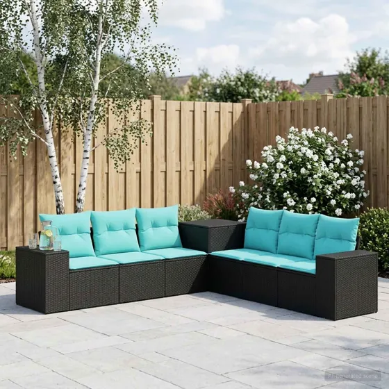 vidaXL Sofa Sæt 7 stk. Sort/Blå Polyrattan & Stål