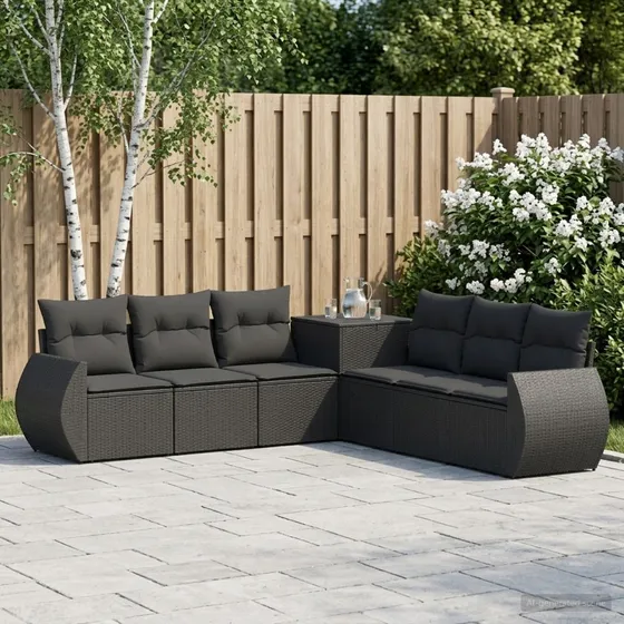 vidaXL Sofa Sæt 7 stk. Sort Poly Rattan & Stål 243x243 cm