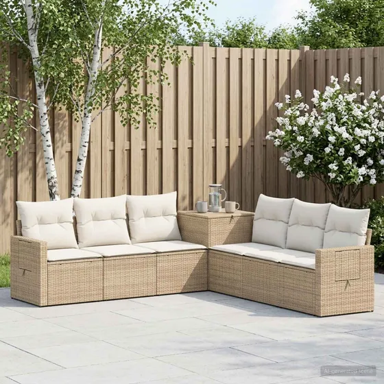 vidaXL Havesofasæt 7 dele Beige/Cremehvid 234x234x85 cm