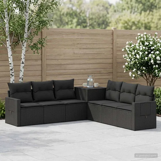 vidaXL Sofa Sæt 7 stk. Sort Poly Rattan & Stål 234x234x85 cm