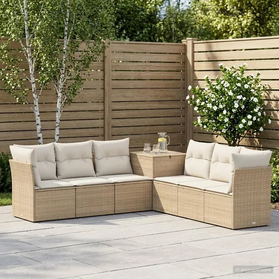 vidaXL Havesofasæt 7 dele, Beige/Cremehvid, 234x234x85 cm