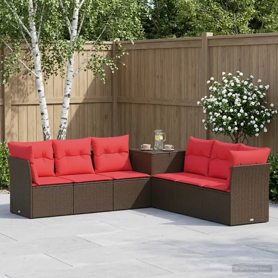 vidaXL Sofa Sæt 7 stk. Brun/Rød 234 x 234 x 85 cm