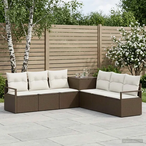 vidaXL Sofa Sæt 7 dele, Brun/Cremehvid, 120 x 62 x 69 cm