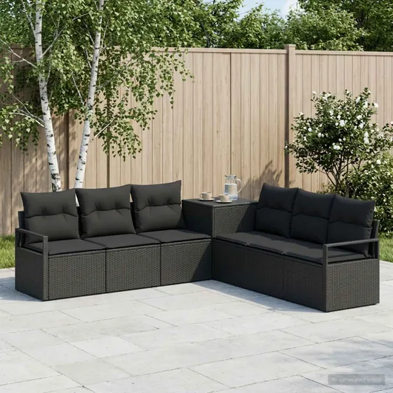 vidaXL Sofa Sæt 7 stk. Sort - Poly Rattan og Stål