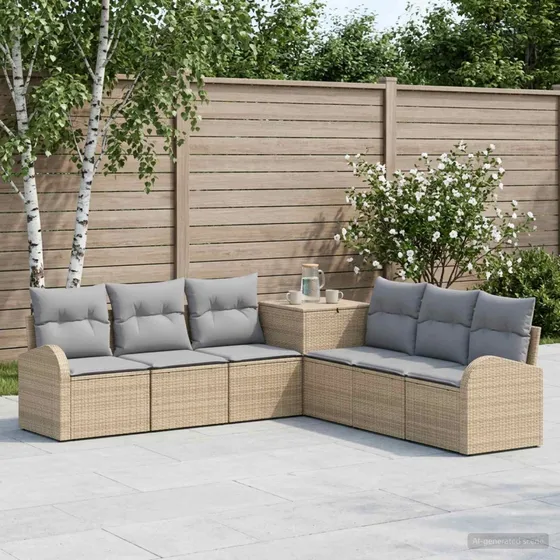 vidaXL Havesofasæt 7 dele i polyrattan, beige og lys grå