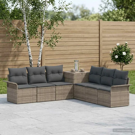 vidaXL Sofa Sæt 7 dele i poly rattan og stål, grå/mørkegrå