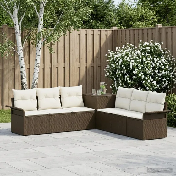 vidaXL Sofa Sæt 7 stk. i Poly Rattan og Stål - Brun/Cremehvid