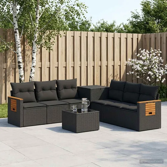 vidaXL Sofa Sæt 8 stk. Sort Poly Rattan & Stål 55x55x37 cm