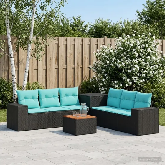 vidaXL Sofa Sæt 8 dele Sort/Blå - Poly Rattan & Stål