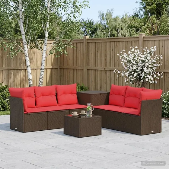 vidaXL Loungesæt 8 dele Brun/Rød Polyrattan & Stål