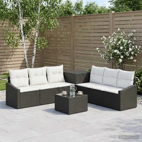 vidaXL Havesofasæt 8 stk. i Polyrattan - Sort og Cremehvid