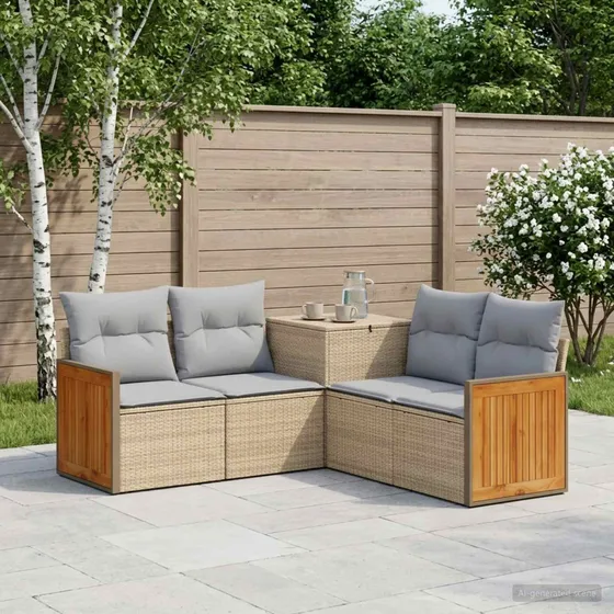 vidaXL Havesofasæt 5 dele Beige/Grå 176 x 176 x 85 cm