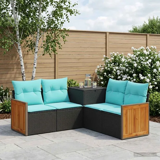 vidaXL Sofa Sæt 5 dele Sort/Blå 176 x 176 x 85 cm
