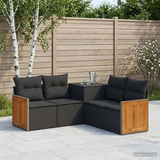 vidaXL Udesofasæt 5 dele Sort Poly Rattan & Stål 176x176x85 cm