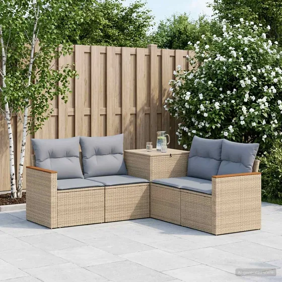 vidaXL Havesofasæt 5 stk. i Poly Rattan - Beige & Lys Grå